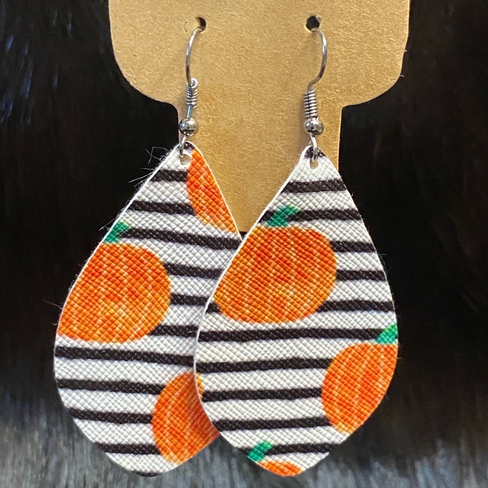 Pumpkin Print Teardrop Earrings